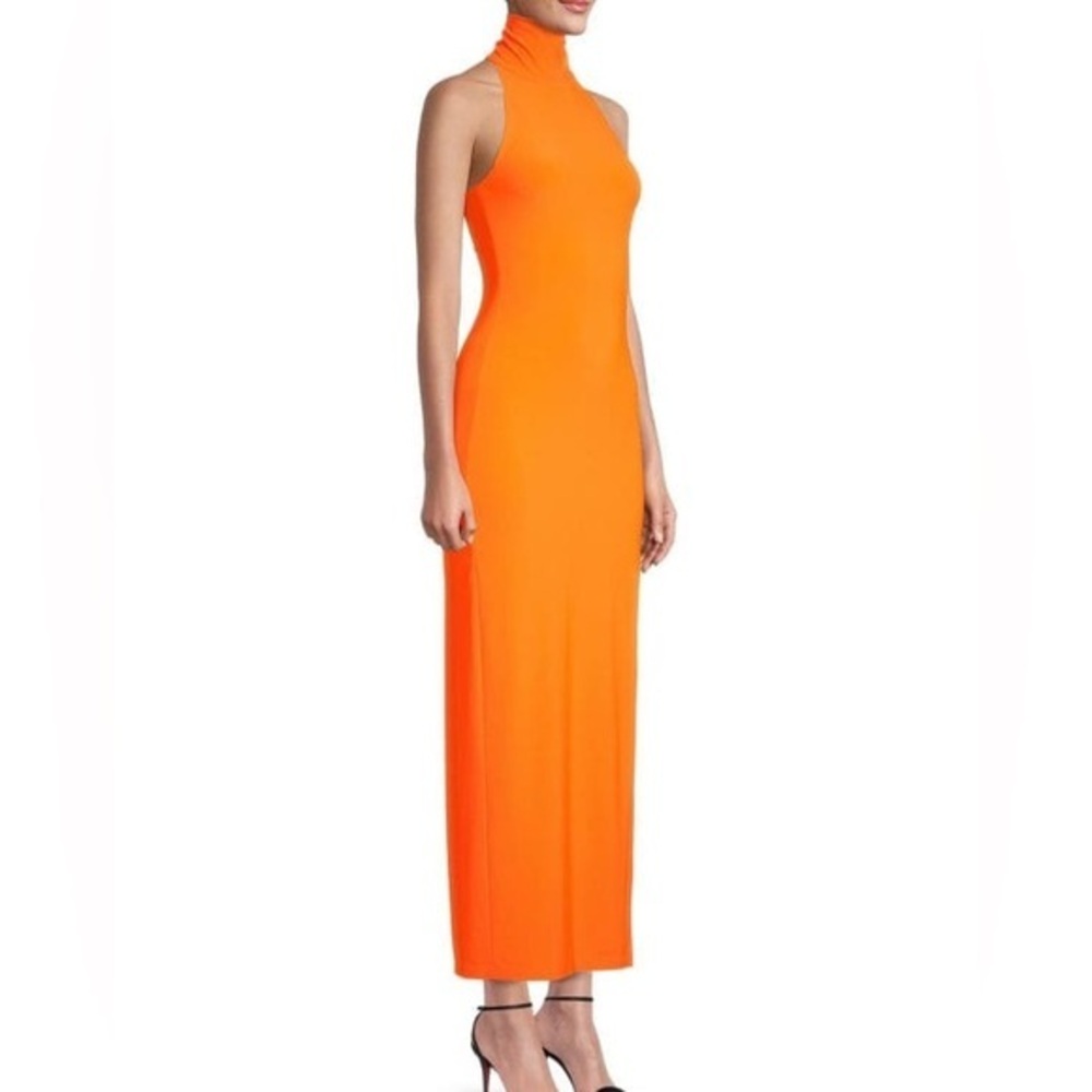 Norma Kamali Neon Orange Sleeveless Turtleneck Maxi Dress